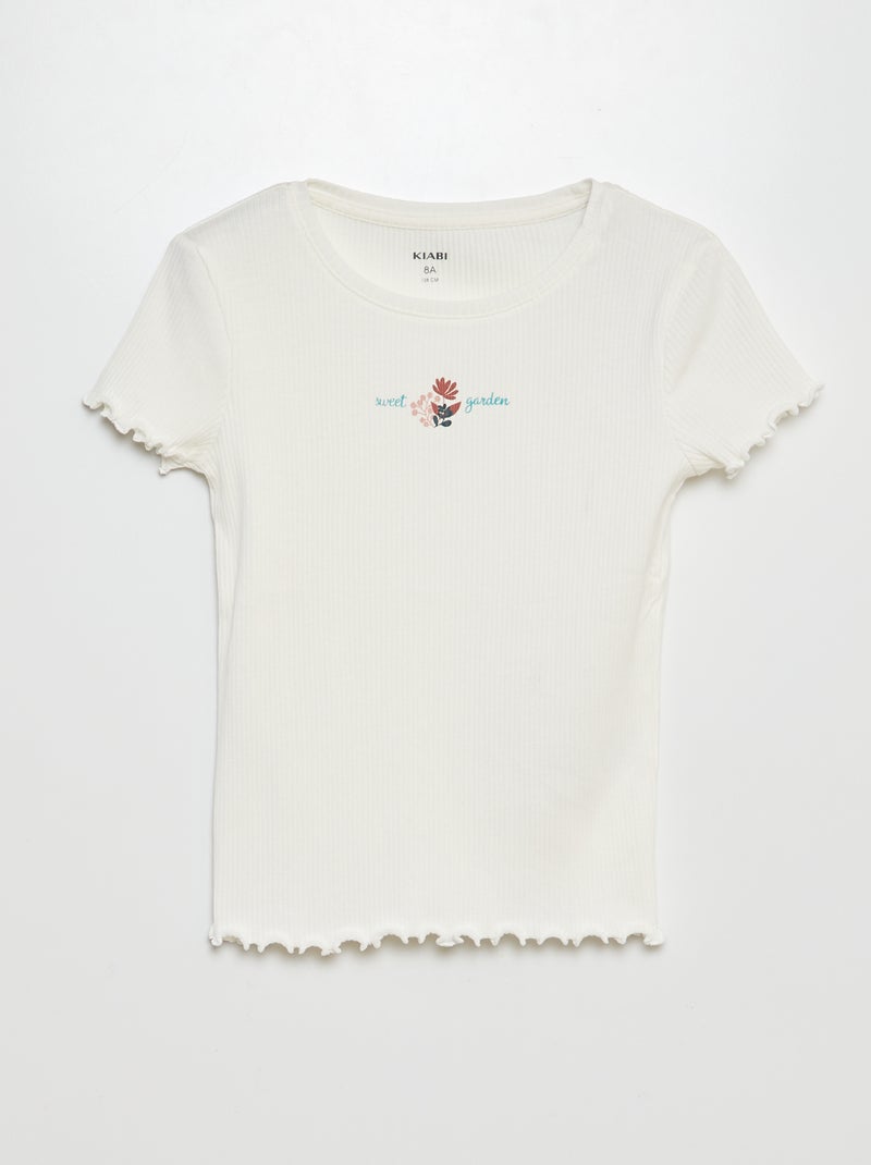 T-shirt en coton côtelé Blanc - Kiabi