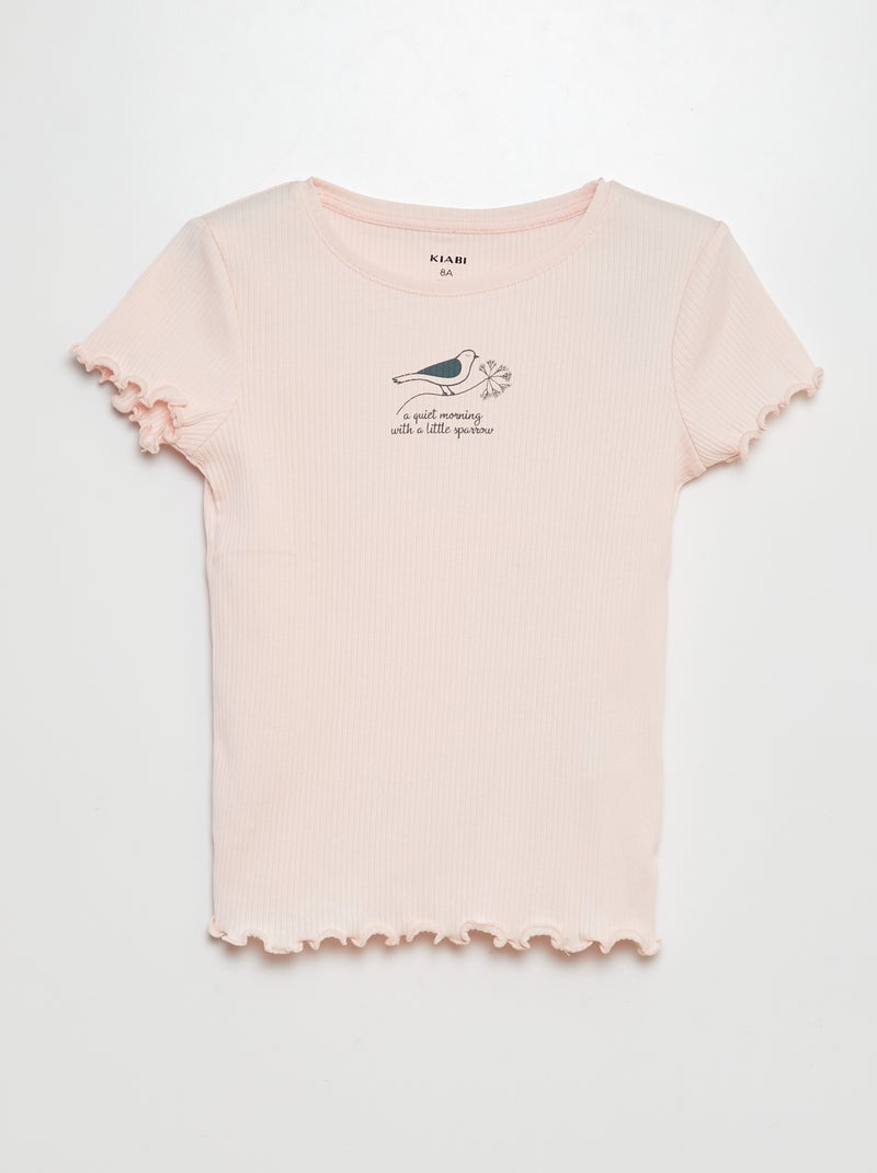 T-shirt en coton côtelé Rose - Kiabi