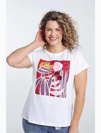 T-shirt en coton dessin coloré et sequins