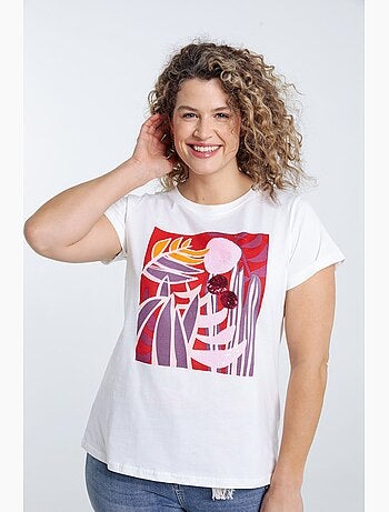 T-shirt en coton dessin coloré et sequins PAPRIKA