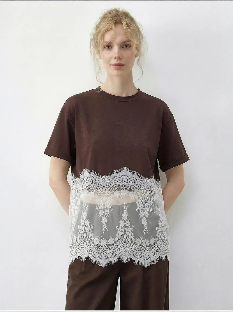 T-shirt en coton femme lucci Marron chocolat - Kiabi