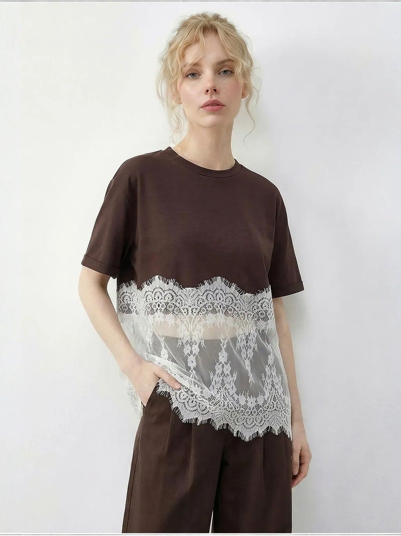 T-shirt en coton femme lucci Marron chocolat - Kiabi