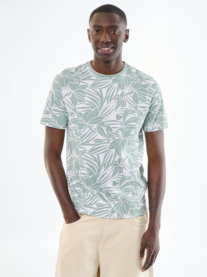 T-shirt en coton homme à col rond avec motif imprimé Vert - Kiabi