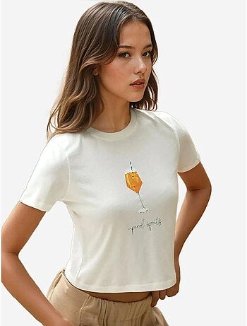 T-shirt en coton imprimé à col ras du cou et coupe classique