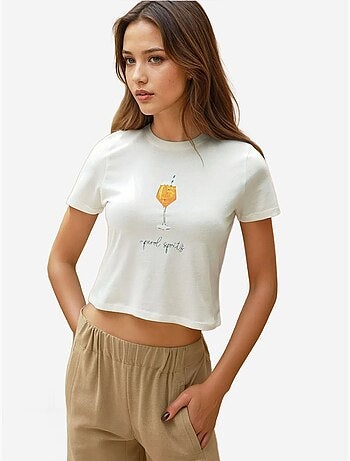 T-shirt en coton imprimé à col ras du cou et coupe classique