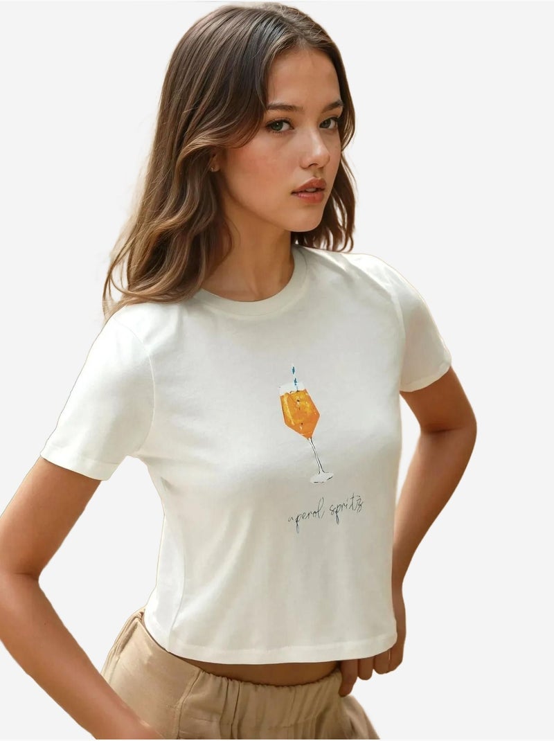 T-shirt en coton imprimé à col ras du cou et coupe classique Blanc - Kiabi