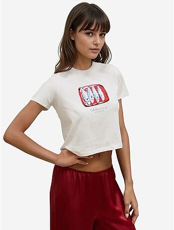 T-shirt en coton imprimé à col ras du cou et coupe classique