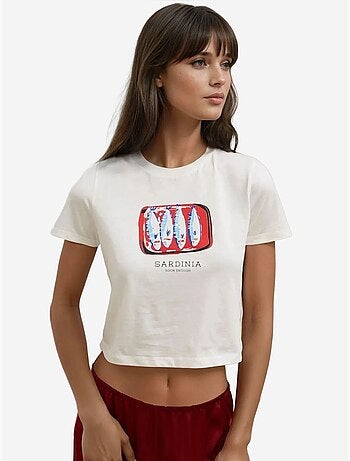 T-shirt en coton imprimé à col ras du cou et coupe classique