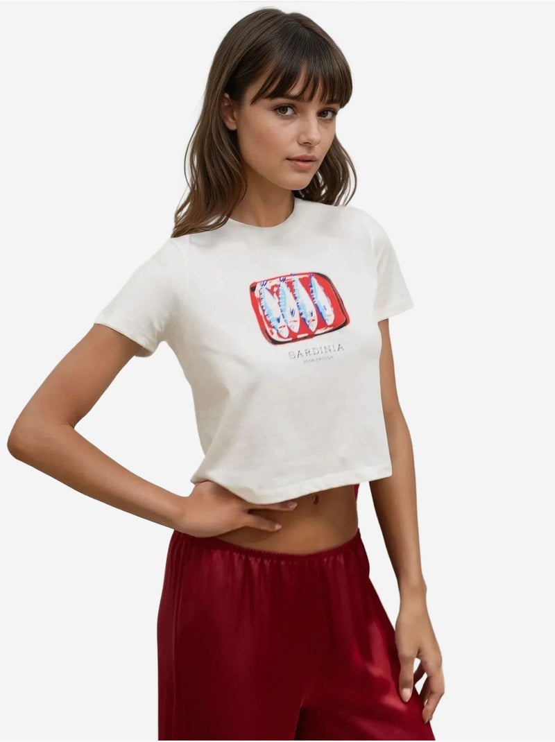 T-shirt en coton imprimé à col ras du cou et coupe classique Bleu pastel - Kiabi