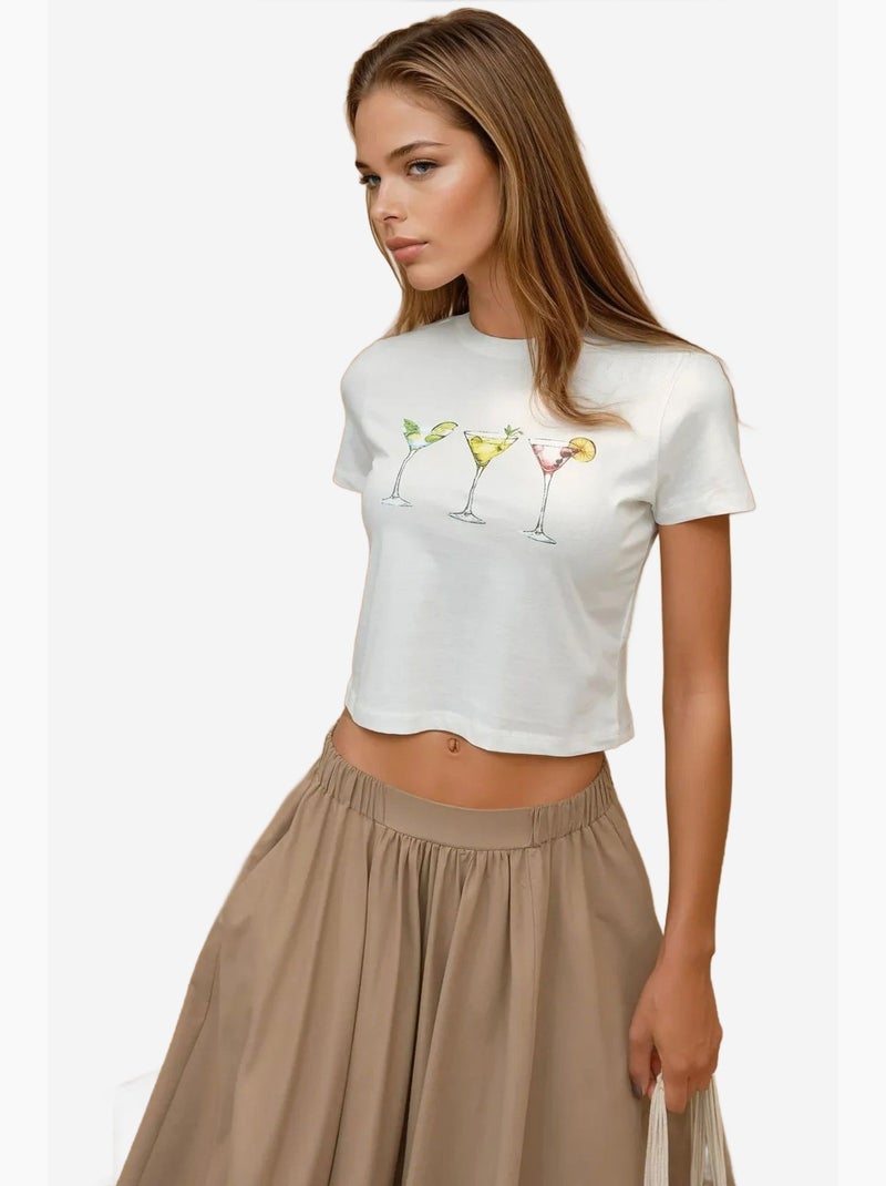 T-shirt en coton imprimé à col ras du cou et coupe classique hiccup Blanc cassé - Kiabi
