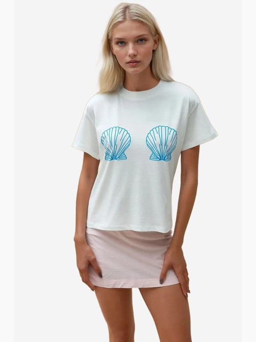 T-shirt en coton imprimé à col ras du cou et coupe classique hiccup - Kiabi
