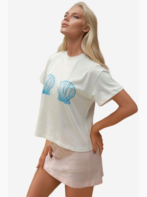 T-shirt en coton imprimé à col ras du cou et coupe classique hiccup - Kiabi