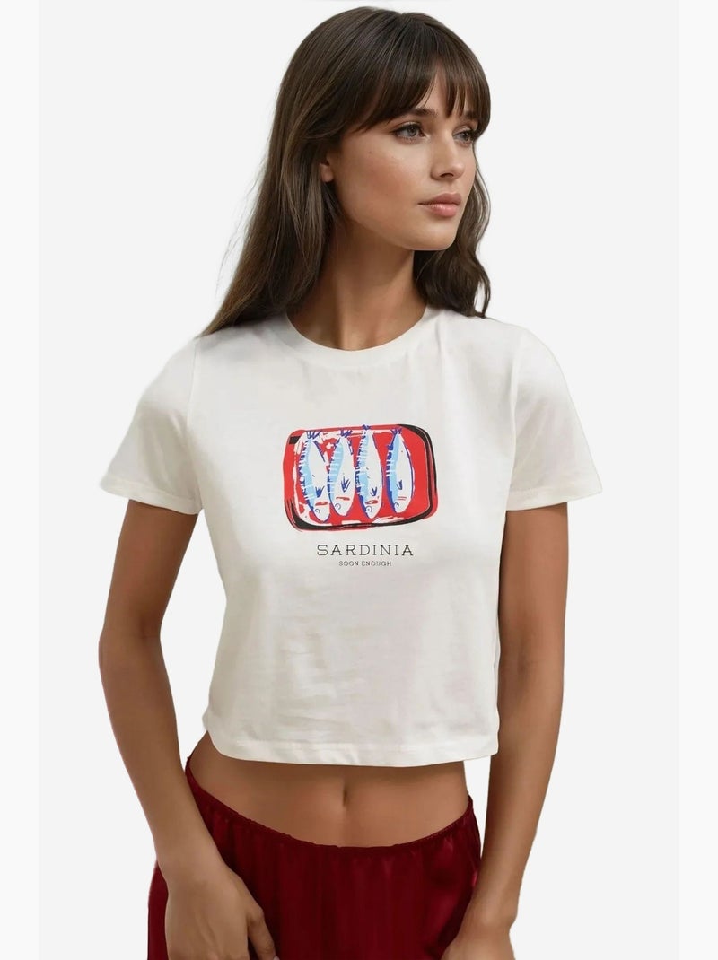 T-shirt en coton imprimé à col ras du cou et coupe classique hiccup Bleu pastel - Kiabi