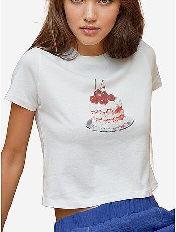 T-shirt en coton imprimé à col ras du cou et coupe classique