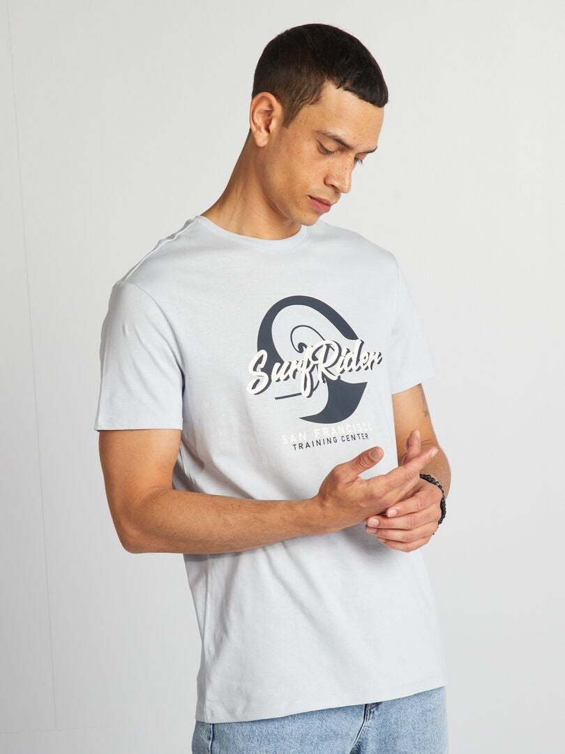 T-shirt en coton imprimé à col rond Bleu 'Surf Ride' - Kiabi