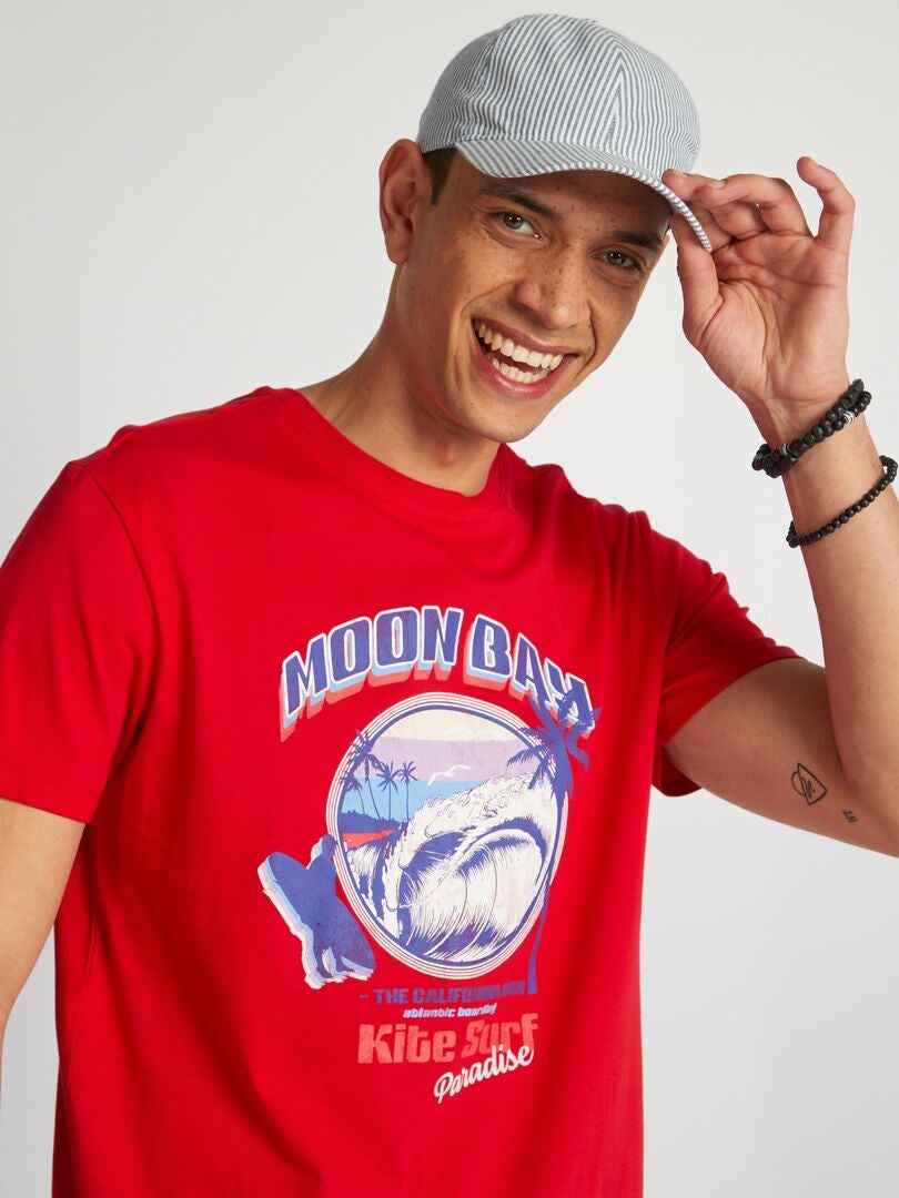 T-shirt en coton imprimé à col rond Rouge - Kiabi