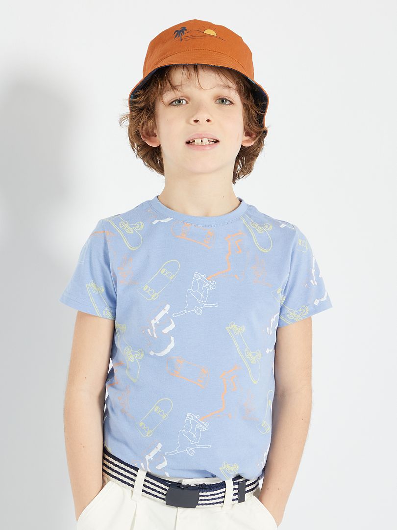 T-shirt en coton imprimé bleu skate - Kiabi
