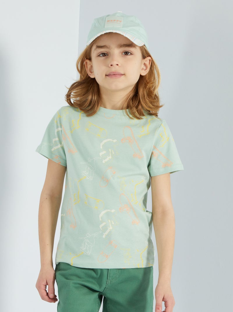 T-shirt en coton imprimé bleu - Kiabi