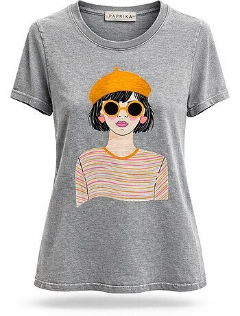 T-shirt en coton imprimé femme