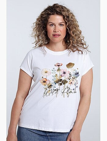 T-shirt en coton imprimé floral avec foil