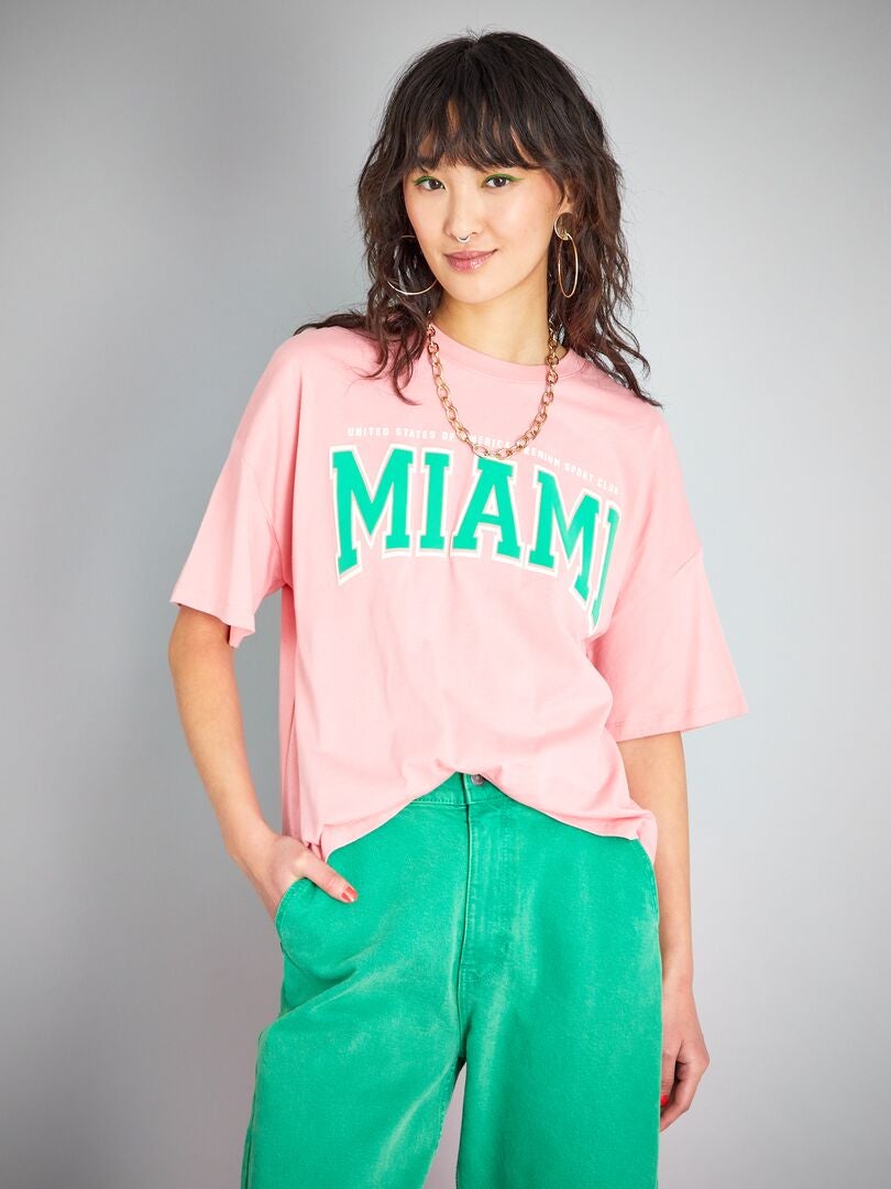 T-shirt en coton imprimé 'Miami' Rose - Kiabi
