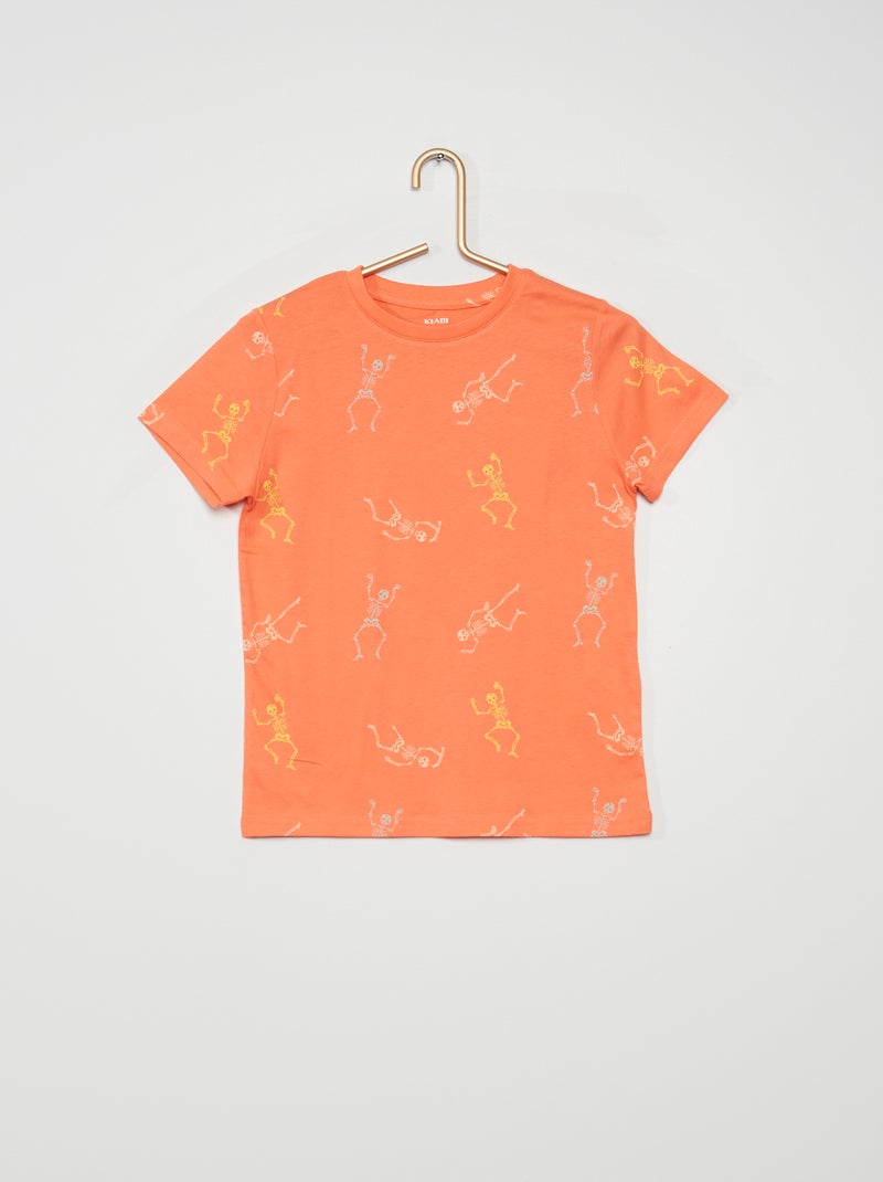 T-shirt en coton imprimé orange - Kiabi