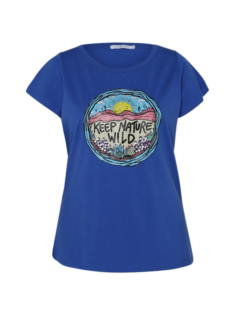 T-shirt en coton imprimé PAPRIKA Bleu roi - Kiabi