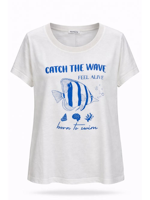 T-shirt en coton imprimé poisson PAPRIKA - Kiabi