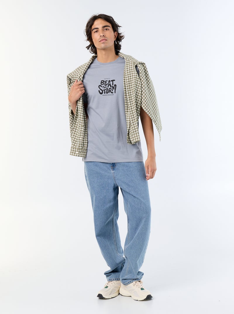 T-shirt en coton imprimé pour homme à col rond Gris - Kiabi