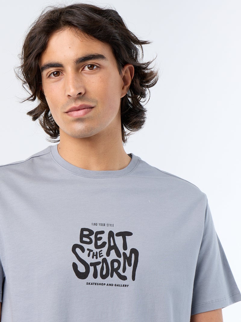 T-shirt en coton imprimé pour homme à col rond Gris - Kiabi