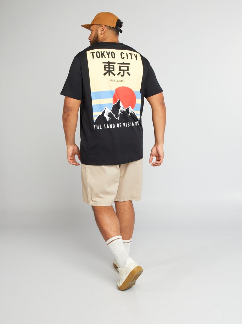 T-shirt en coton imprimé Tokyo noir - Kiabi