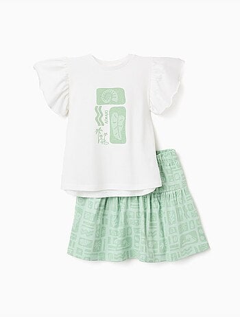 T-shirt en coton + jupe avec motif plage