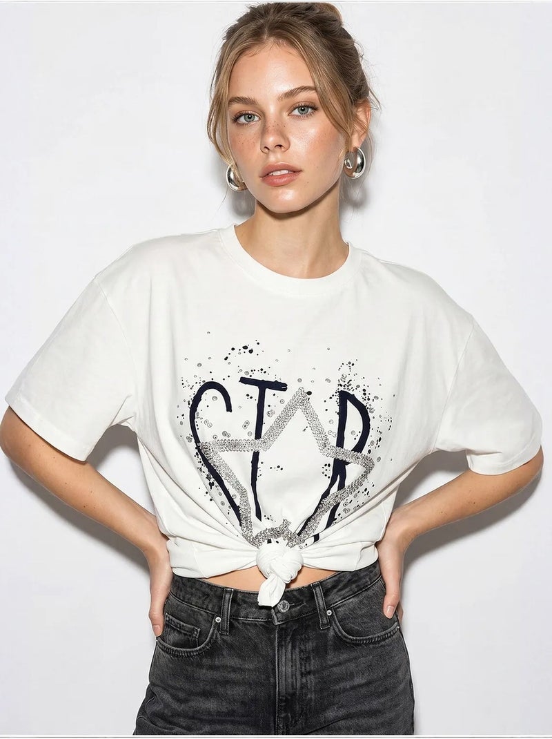 T-shirt en coton lucci Blanc cassé - Kiabi
