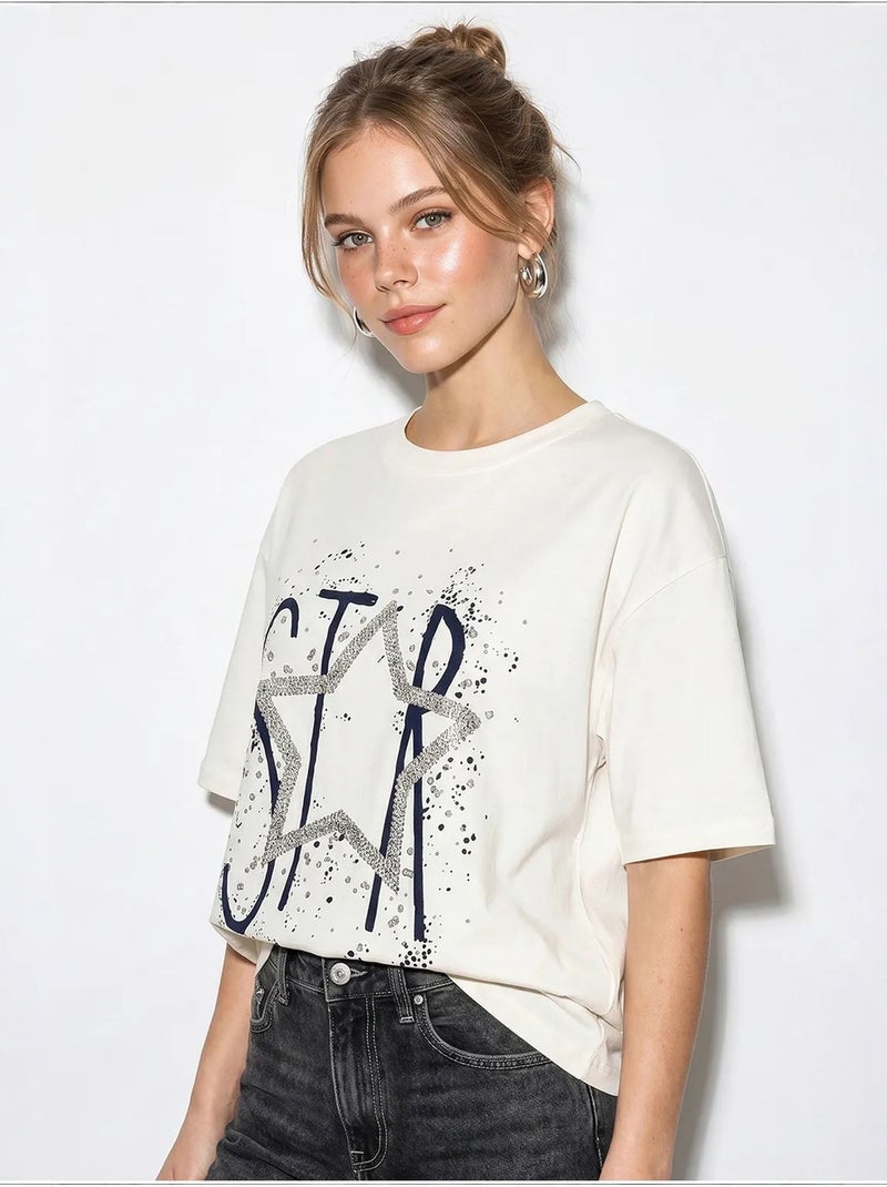 T-shirt en coton lucci Blanc cassé - Kiabi
