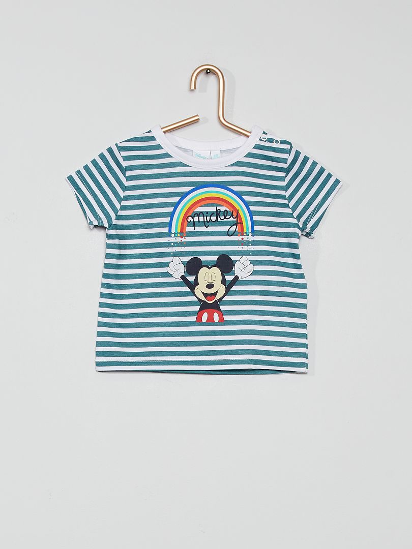 T-shirt en coton 'Mickey' blanc rayé - Kiabi