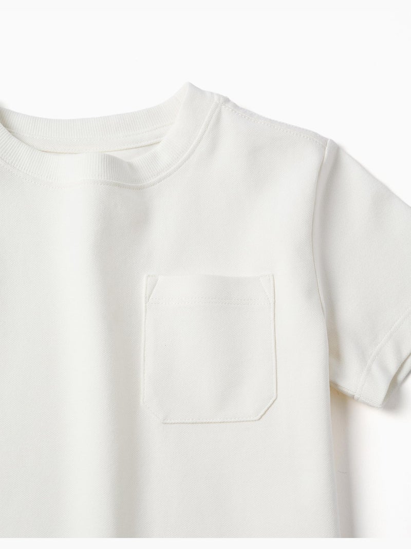 T-shirt en coton piqué avec poche Blanc - Kiabi