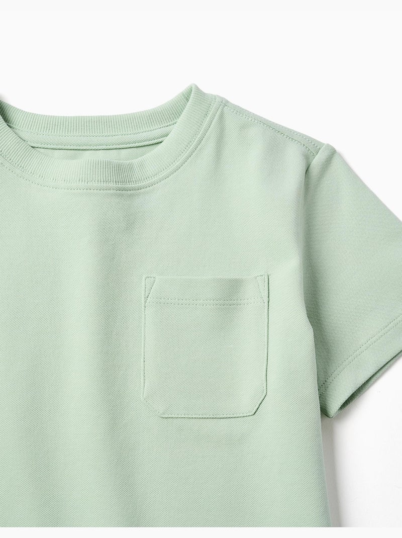 T-shirt en coton piqué avec poche Vert clair - Kiabi