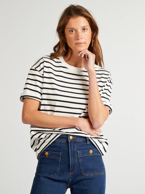 T-shirt en coton pour femme à col rond et manches courtes - Kiabi