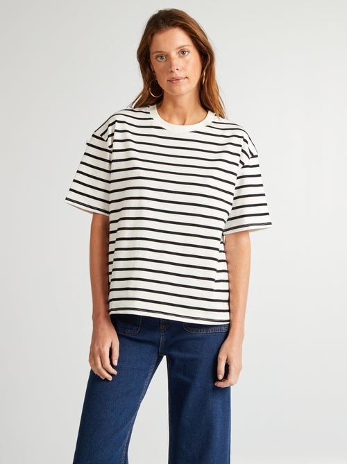 T-shirt en coton pour femme à col rond et manches courtes - Kiabi