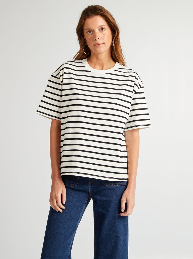 T-shirt en coton pour femme à col rond et manches courtes Blanc - Kiabi