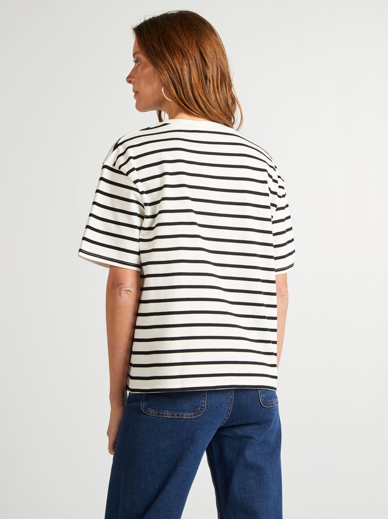 T-shirt en coton pour femme à col rond et manches courtes Blanc - Kiabi