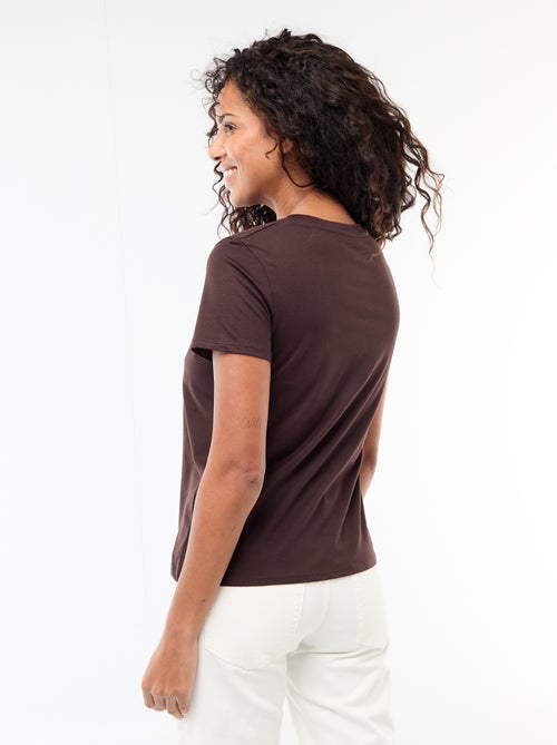 T-shirt en coton pour femme à col rond et manches courtes - Kiabi