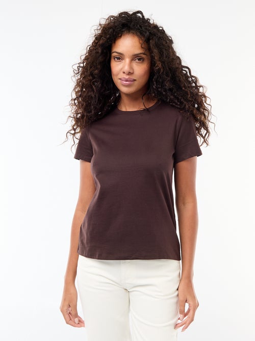 T-shirt en coton pour femme à col rond et manches courtes - Kiabi