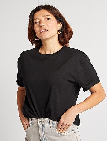 T-shirt en coton pour femme à col rond et manches courtes