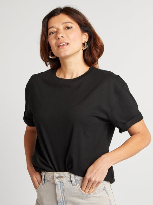 T-shirt en coton pour femme à col rond et manches courtes - Kiabi