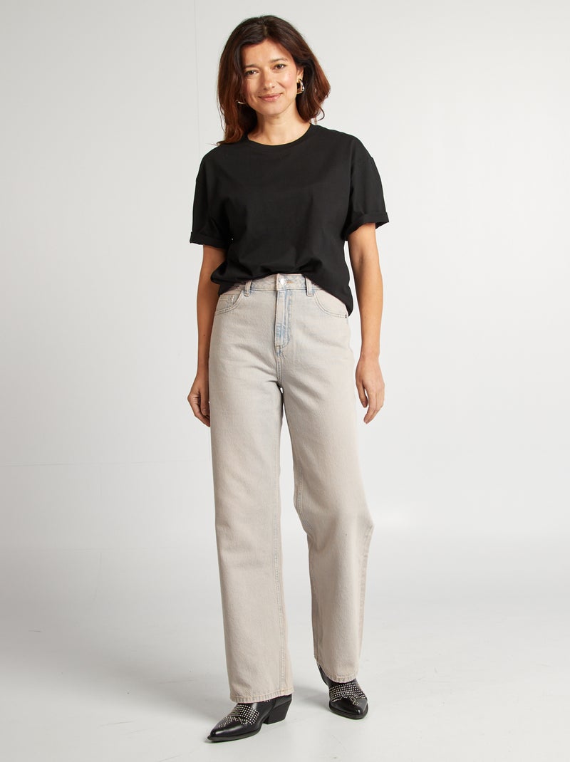 T-shirt en coton pour femme à col rond et manches courtes Noir - Kiabi