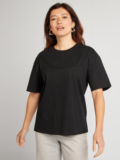 T-shirt en coton pour femme à col rond et manches courtes - Kiabi