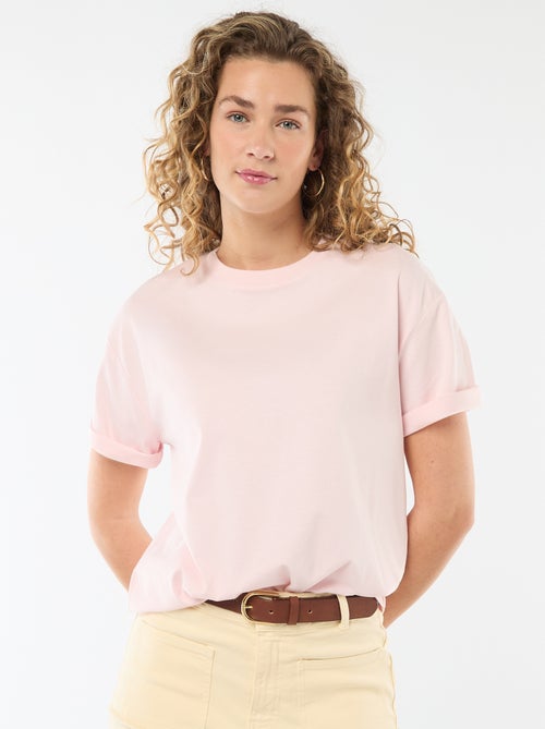 T-shirt en coton pour femme à col rond et manches courtes - Kiabi