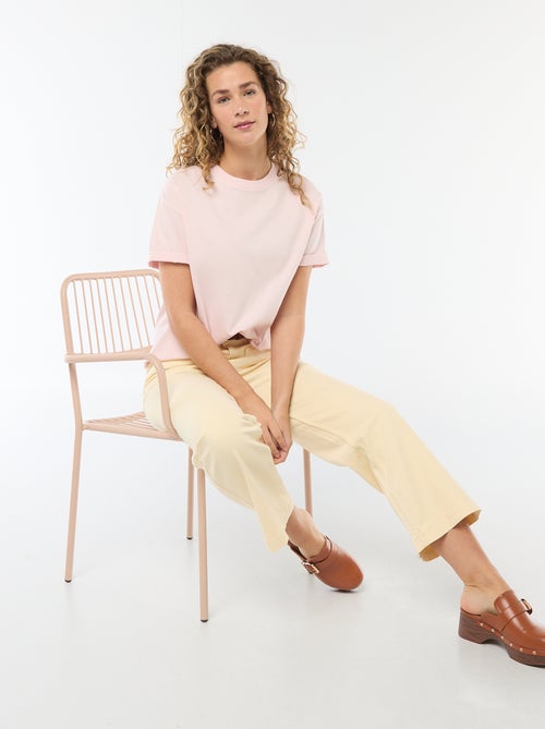 T-shirt en coton pour femme à col rond et manches courtes - Kiabi