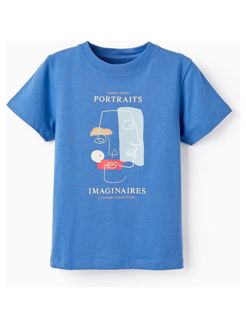 T-shirt Manches Courtes Garçon 6/7 Ans – 100% Coton Blanc Cassé – Imprimé Décontracté